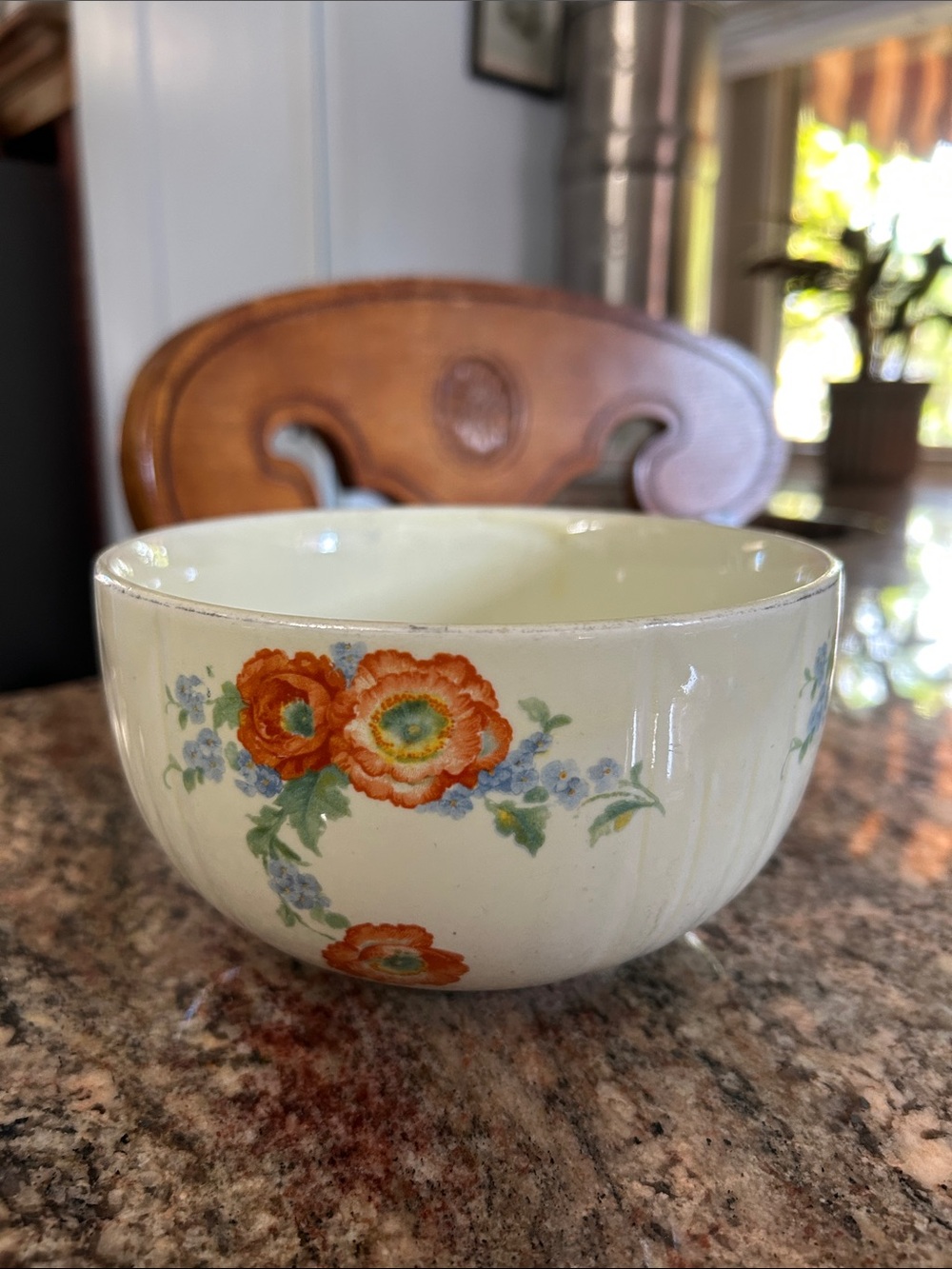 Hall’s Vintage Floral Ceramic Serving Bowl - Orange Flower Design